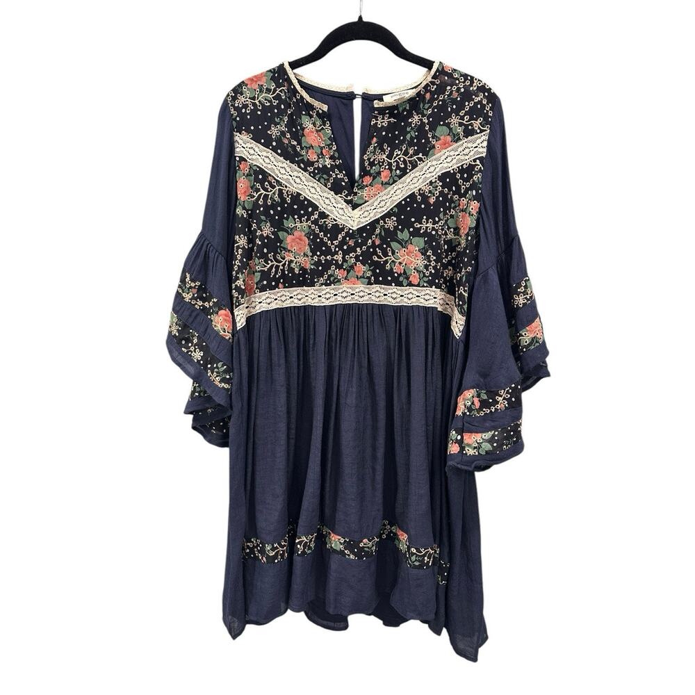 UMGEE Boho Bliss Floral Womens M Embroidered Waterfall Bell Sleeve Tunic Dress - Picture 5 of 12